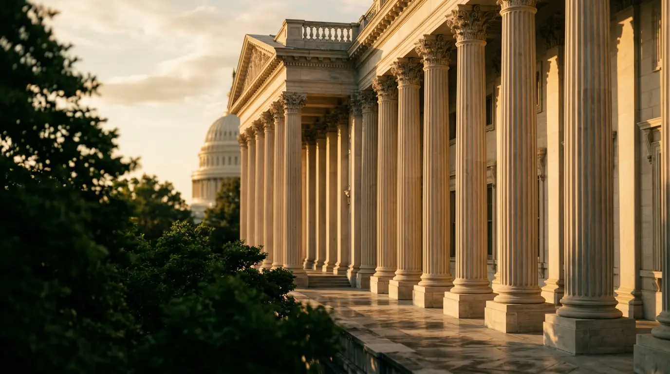 A capitol dome under a soft sky