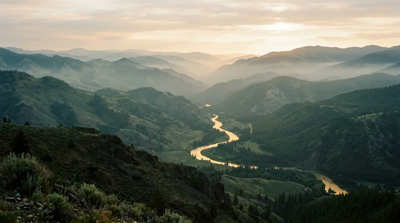 A wide, quiet landscape at soft light